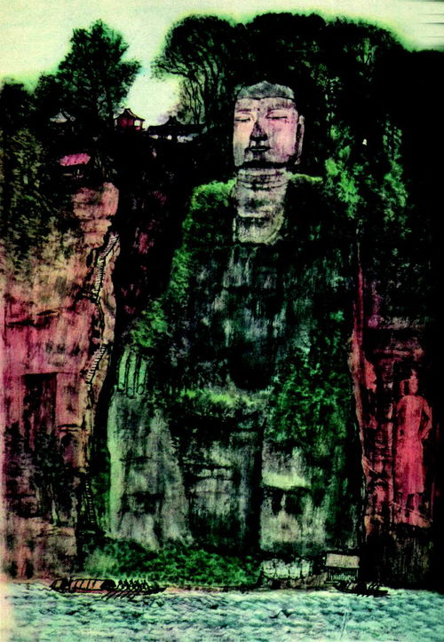 對景落墨 完美再現 李可染筆下的樂山大佛